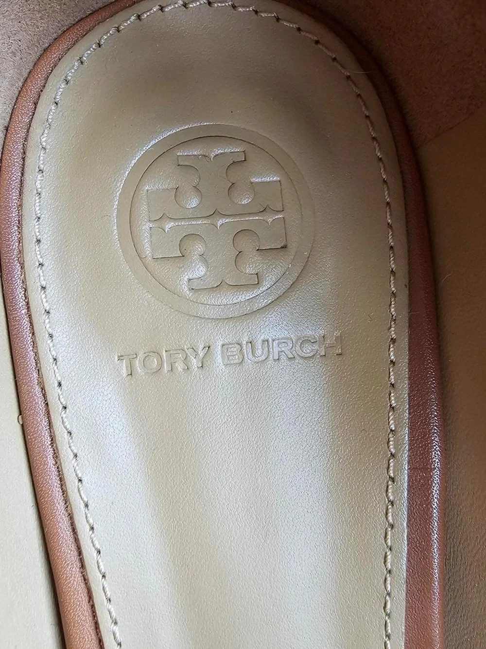 Tory Burch Cognac Leather Pointed Loafers with Logo Hardware
